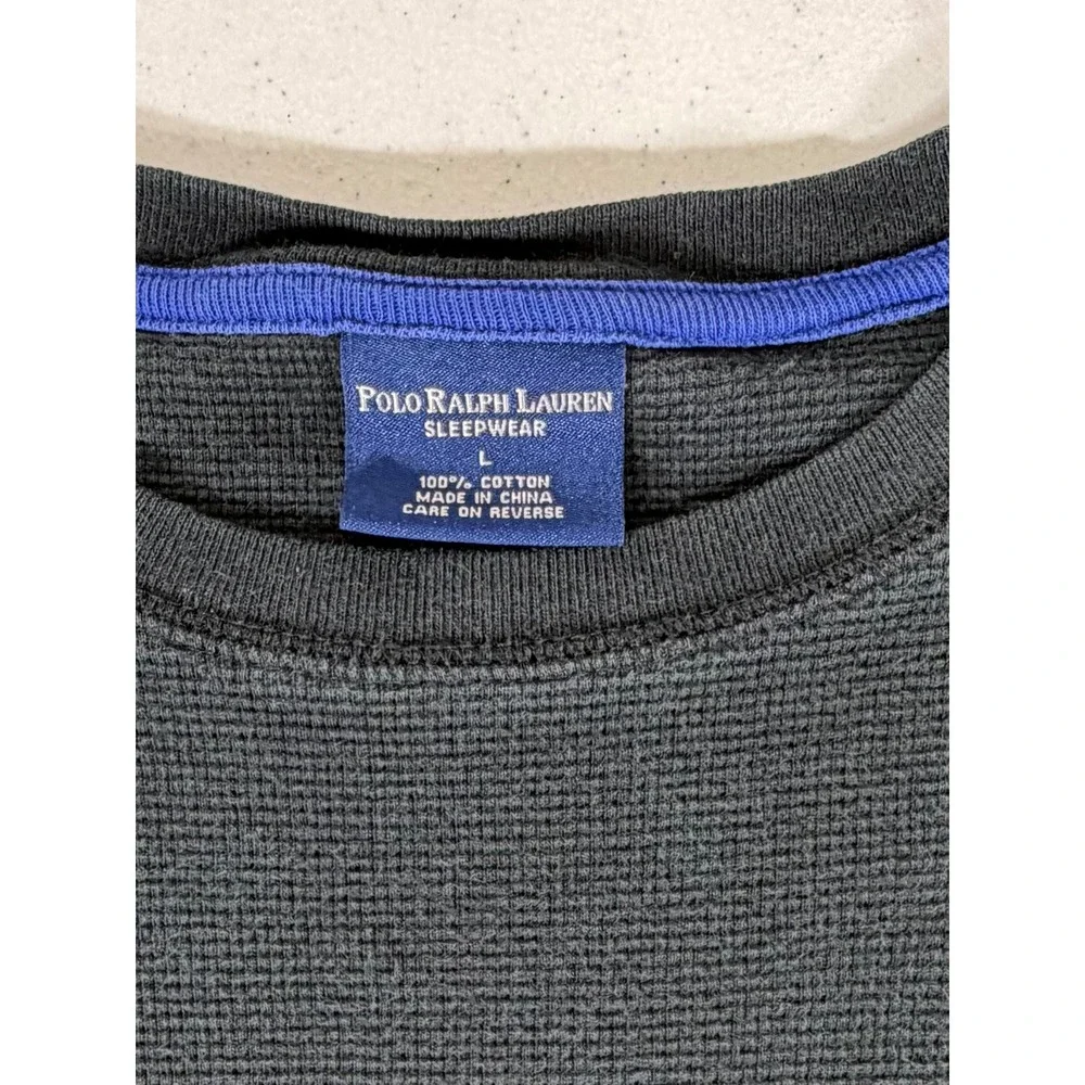 Polo Ralph Lauren Thermal Top Large Black Waffle Knit‎ Athleisure Casual READ